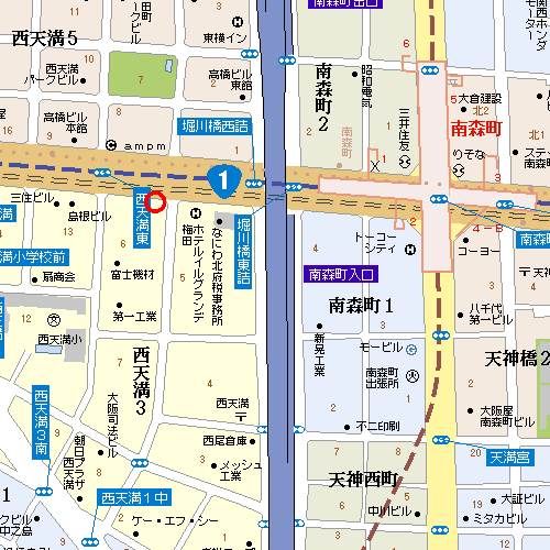 南森町から事務所周辺地図